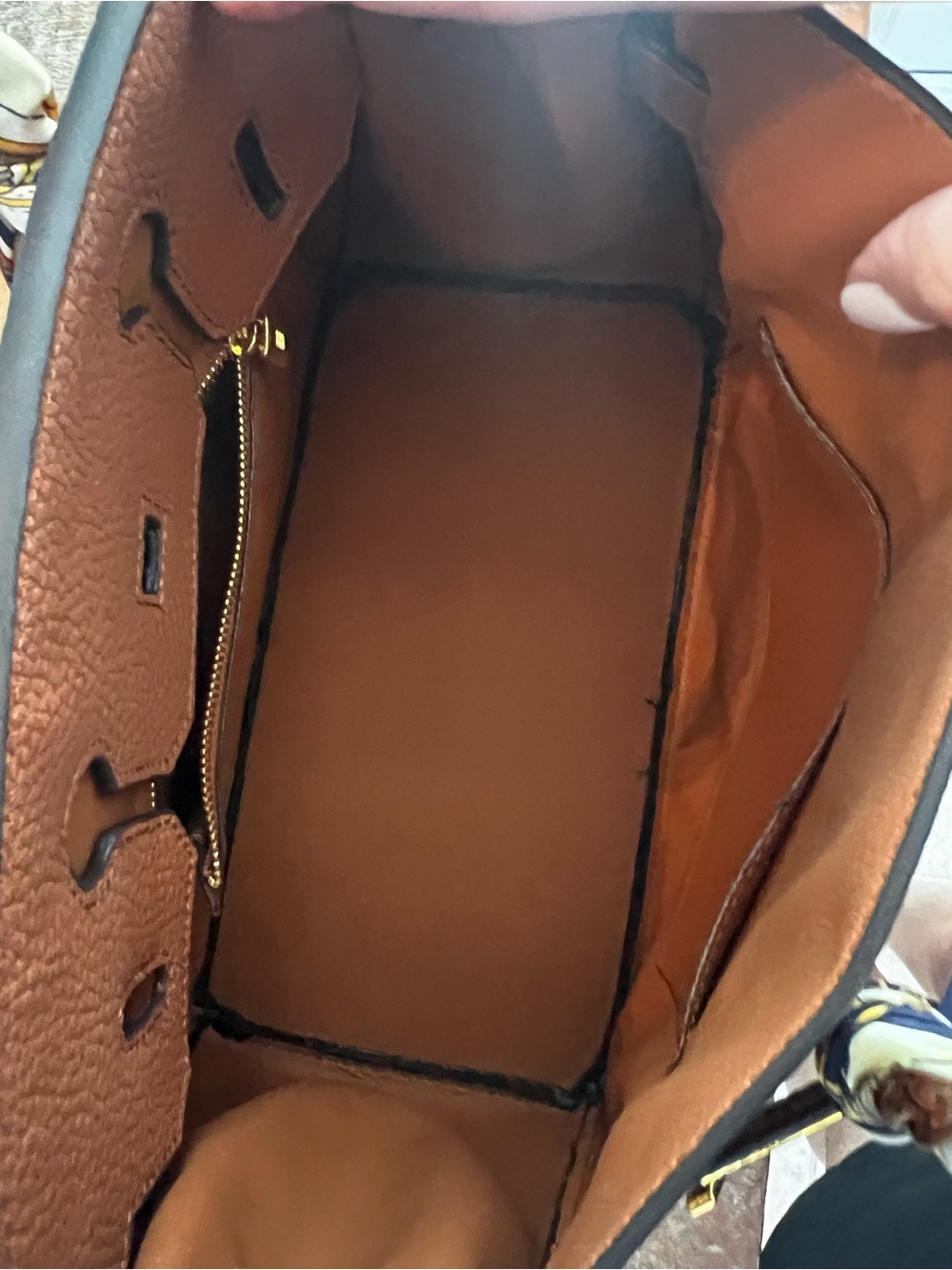 NWOT Birkin Style Pebbled Satchel Tote Bag - Cognac Brown - Picture 6 of 12